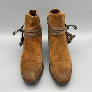 Brown Suede Zip Ankle Boots with tassels - BOC